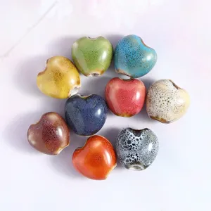 Colorful ceramic heart beads for DIY jewelry making and bracelet accessories main view.