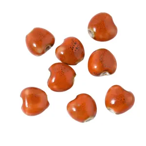DIY ceramic heart beads orange red cute charm components for handmade bracelet jewelry making