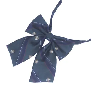 Japanese JK uniform bow tie with cute crown pattern, pre-tied plaid ribbon necktie for women students.