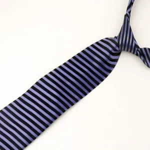 Close-up detail of the elegant blue and black striped polyester men's necktie pattern.