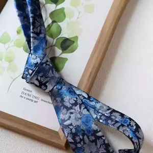 Men's 8cm hand tied vintage floral necktie elegant blue fashion business formal wedding tie