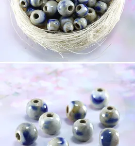 Cuentas de ceramica hechas a mano 10mm azul blanco cuentas sueltas accesorios de joyas