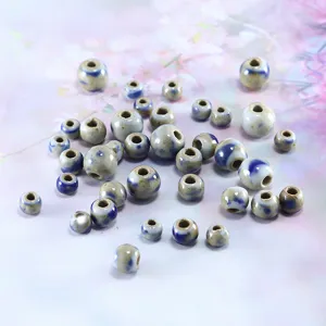 Cuentas de cerámica artesanales sueltas azul y blanco accesorios para joyería DIY 10mm