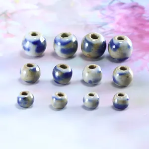 Cuentas de cerámica azul y blanca cuentas de porcelana sueltas para joyería de bricolaje.