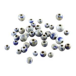 Cuentas de cerámica sueltas azul y blanca redondas accesorios de joyería DIY