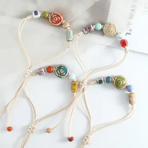 Handgemachte Jingdezhen Keramik Perlen Armband Retro Chinesischer Stil Blumen Gewebtes Verstellbares Armband Damen Schmuck