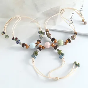 Handgefertigtes Jingdezhen Keramikperlen geflochtenes Armband Vintage Stil Damenschmuck