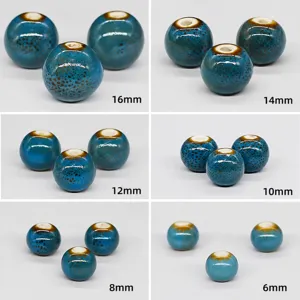 Handgefertigte Keramik Perlen Glasur Blau Runde Perlen Für DIY Schmuck Herstellung Armband Halskette Handwerk Zubehör