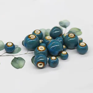6-18mm Keramik lose Perlen blaue glasierte runde Perlen fuer DIY Schmuckherstellung Handwerk.