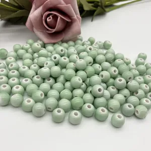 Light green ceramic round loose beads for DIY jewelry making, porcelain bracelet accessories wholesale