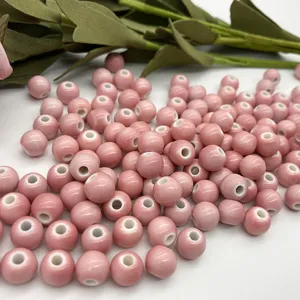 Pink ceramic round beads for DIY bracelet jewelry making and crafting accessories wholesale
