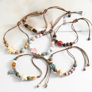 Handmade Ceramic Beaded Woven Bracelet Retro Ethnic Style Couple Adjustable Bracelet Fashion Jewelry