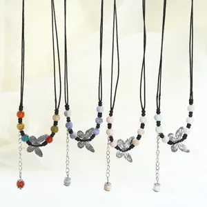 Handcrafted ceramic butterfly necklace vintage style cute sweater chain elegant jewelry for women