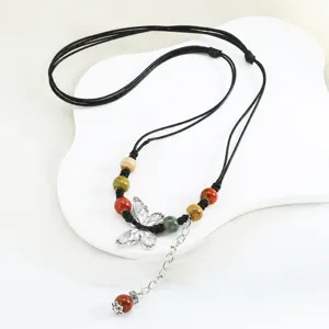 New Chinese style ceramic butterfly necklace female niche literary sweater chain clavicle
