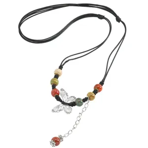 New Chinese style ceramic butterfly necklace for women, niche literary sweater chain aesthetic jewelry.