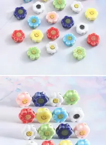 Colorful ceramic daisy flower smiley beads detail view for Handmade DIY bracelet accessories.