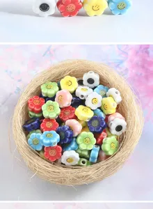Colorful ceramic daisy smiley face beads for DIY handmade jewelry bracelet crafting accessories