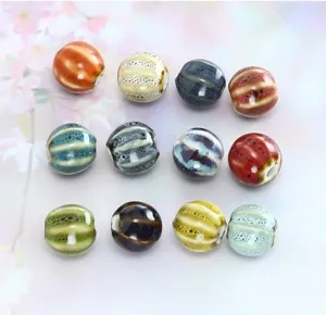 Retro striped ceramic beads DIY jewelry making accessories, colorful loose glazed beads for bracelets.