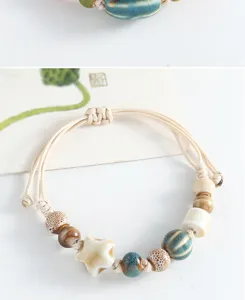 Handmade ceramic beaded bracelet, new Chinese style woven bracelet for women and girls gift.
