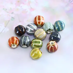 Retro glazed ceramic watermelon beads for DIY jewelry making, bracelets, and necklaces.