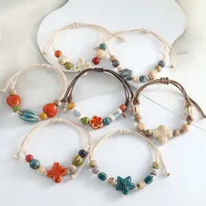Handmade Jingdezhen Ceramic Beaded Bracelet Woven Clover Star Flower Charm Hand Jewelry For Unisex