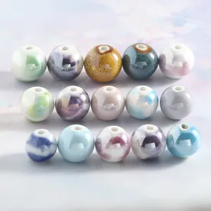 Bunte Keramikperlen, 14mm glänzende runde lose Perlen mit geradem Loch für DIY Schmuckherstellung.