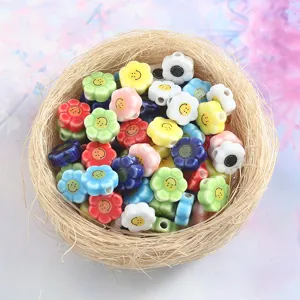 Colorful ceramic daisy smiley loose beads for DIY handmade bracelets jewelry making accessories.