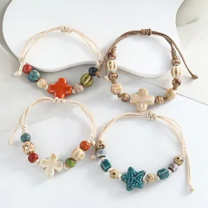 Handmade ceramic bead woven bracelet set, colorful casual fashion jewelry gift for women