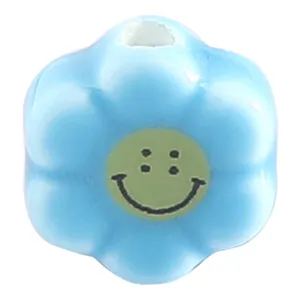 Blue daisy ceramic bead smiley face loose beads DIY handmade bracelet jewelry accessories
