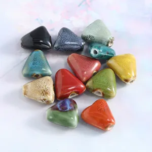 Ceramic triangle glazed loose beads for DIY handmade braided necklaces and pendant accessories.