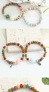 Keramik Kaninchen Perlenarmband, literarischer Stil Charm Armband für Damen Alltagslook.
