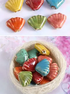 Colorful ceramic scallop beads reactive glaze DIY handmade necklace bracelet parts