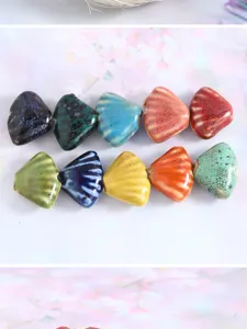 Colorful ceramic fan-shaped glaze beads detail, ideal for DIY handmade bracelet and necklace.
