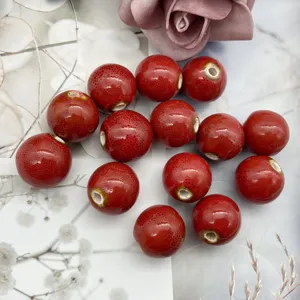 Perline di ceramica Jingdezhen 18mm rosse smaltate accessori per gioielli fai da te