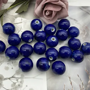 Perline ceramica Jingdezhen 18mm blu scuro smaltato DIY bracciale collana accessori gioielli
