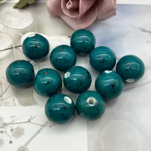 Perline ceramica 18mm perline tonde porcellana turchese per creazione braccialetti fai da te.