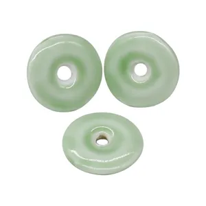 Green ceramic donut beads loose pendants for DIY necklace jewelry making supplies 3pcs