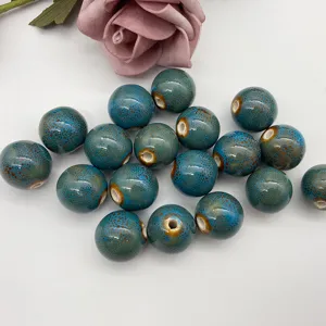 Perline sfuse in ceramica di Jingdezhen da 18mm con smalto blu, ideali per bigiotteria fai da te.