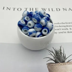 Blue and white ceramic round beads DIY jewelry accessories for handmade bracelets and necklaces.