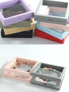 Transparent PE film floating jewelry storage box set for bracelets and necklaces packaging.