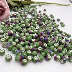 Green purple splashed ceramic beads loose DIY jewelry making accessories bracelet necklace.