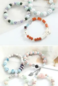 Nuovo braccialetto di perle in ceramica stile cinese stella conchiglia tartaruga donna