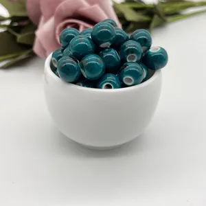 Jingdezhen ceramic loose beads dark green round beads DIY jewelry making craft materials detail view