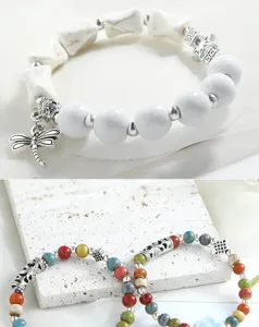New Chinese style ceramic beaded bracelet retro aesthetic dragonfly pendant fashion jewelry detail