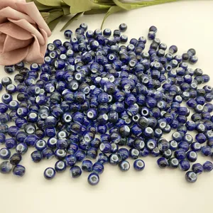 Dark blue ceramic loose beads for DIY handmade bracelets necklaces jewelry making supply.