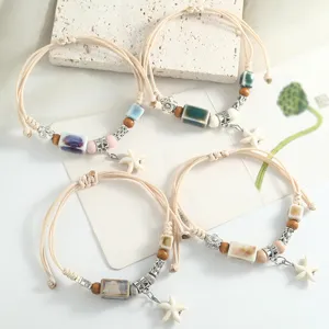 Jingdezhen ceramic woven bracelet with cute starfish charms and beads for women