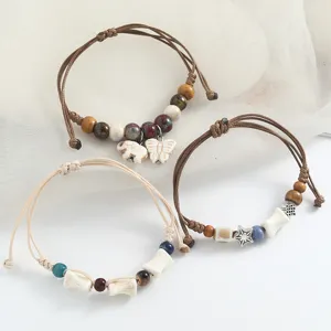 Bohemian ceramic beaded braided bracelet set, artistic niche design couple wrist jewelry.