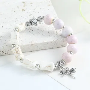 New Chinese Style Ceramic Beaded Bracelet Handmade Dragonfly Pendant Vintage Fashion Jewelry Gift For Women
