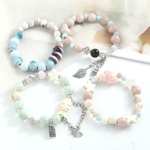 Nuovo Stile Cinese Braccialetto di Perline in Ceramica Stella Conchiglia Tartaruga Ciondolo Gioielli in Ceramica Fatti a Mano Regalo Per Donne
