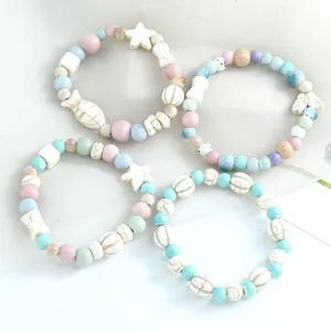 Chic pastel ceramic beaded bracelet set, trendy fresh style jewelry gifts for women.